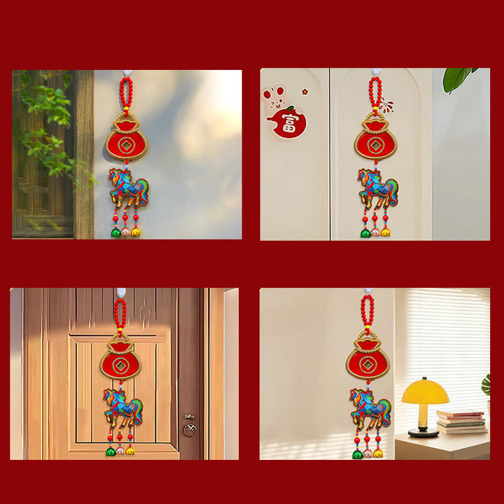 Buddha Stones Rok Konia Haft Worek Pieniędzy Tykwa Miedziane Monety Dzwonek Wiszący Dekoracja Sukcesu - image 21