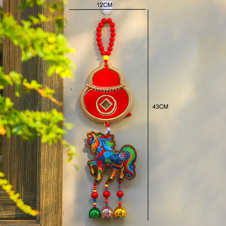 Buddha Stones Rok Konia Haft Worek Pieniędzy Tykwa Miedziane Monety Dzwonek Wiszący Dekoracja Sukcesu - image 6