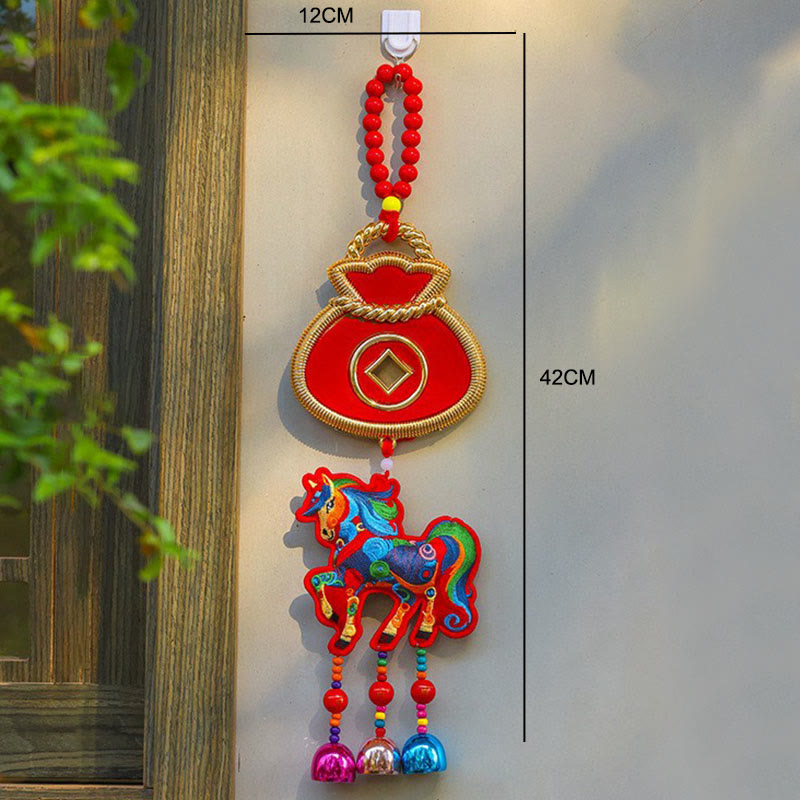 Buddha Stones Rok Konia Haft Worek Pieniędzy Tykwa Miedziane Monety Dzwonek Wiszący Dekoracja Sukcesu - image 10