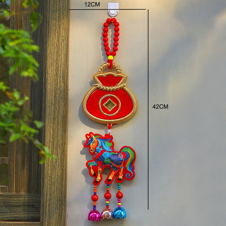 Buddha Stones Rok Konia Haft Worek Pieniędzy Tykwa Miedziane Monety Dzwonek Wiszący Dekoracja Sukcesu - image 10