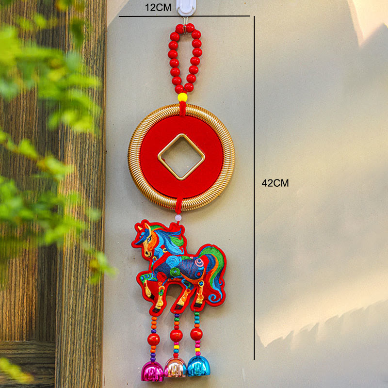 Buddha Stones Rok Konia Haft Worek Pieniędzy Tykwa Miedziane Monety Dzwonek Wiszący Dekoracja Sukcesu - image 14
