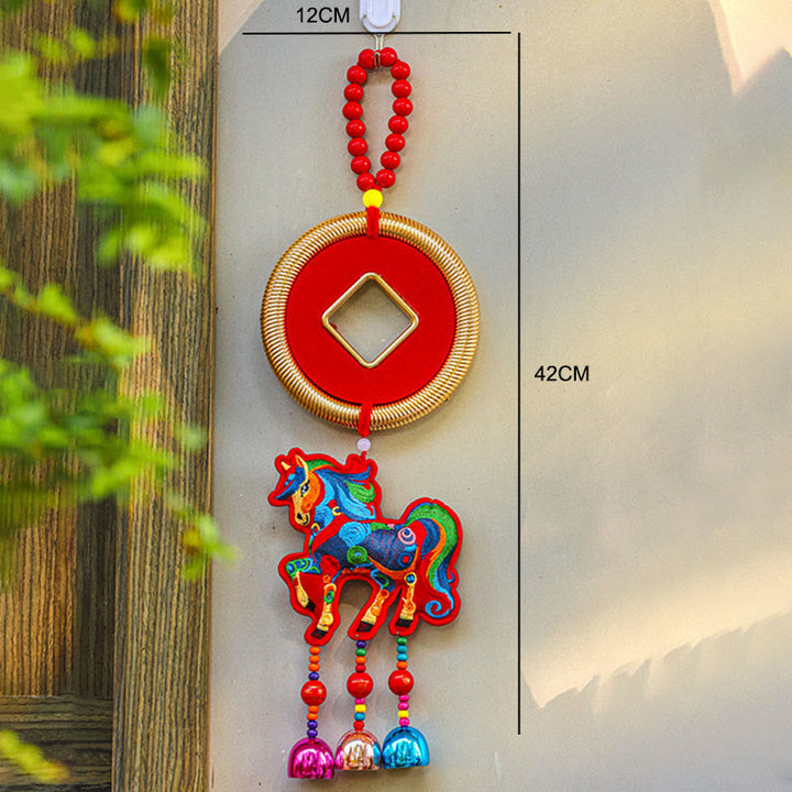 Buddha Stones Rok Konia Haft Worek Pieniędzy Tykwa Miedziane Monety Dzwonek Wiszący Dekoracja Sukcesu - image 14
