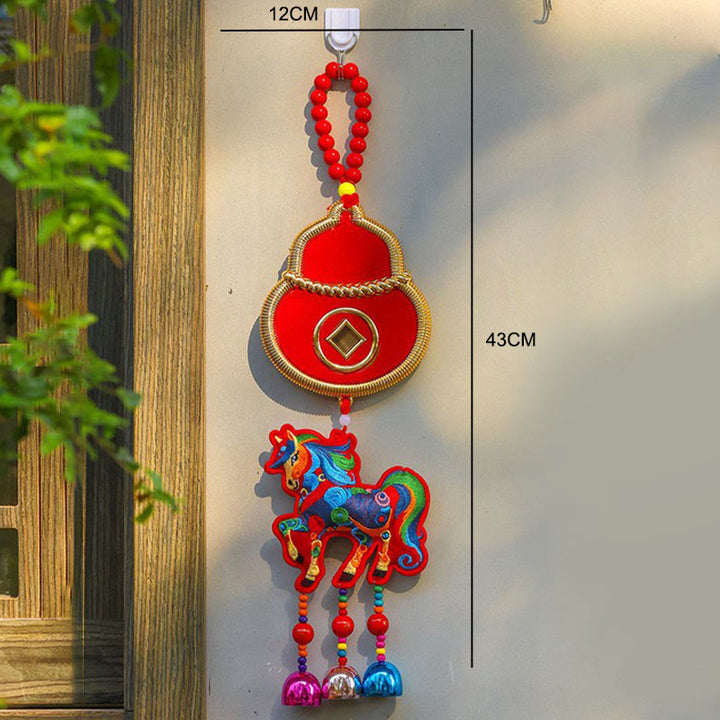 Buddha Stones Rok Konia Haft Worek Pieniędzy Tykwa Miedziane Monety Dzwonek Wiszący Dekoracja Sukcesu - image 12