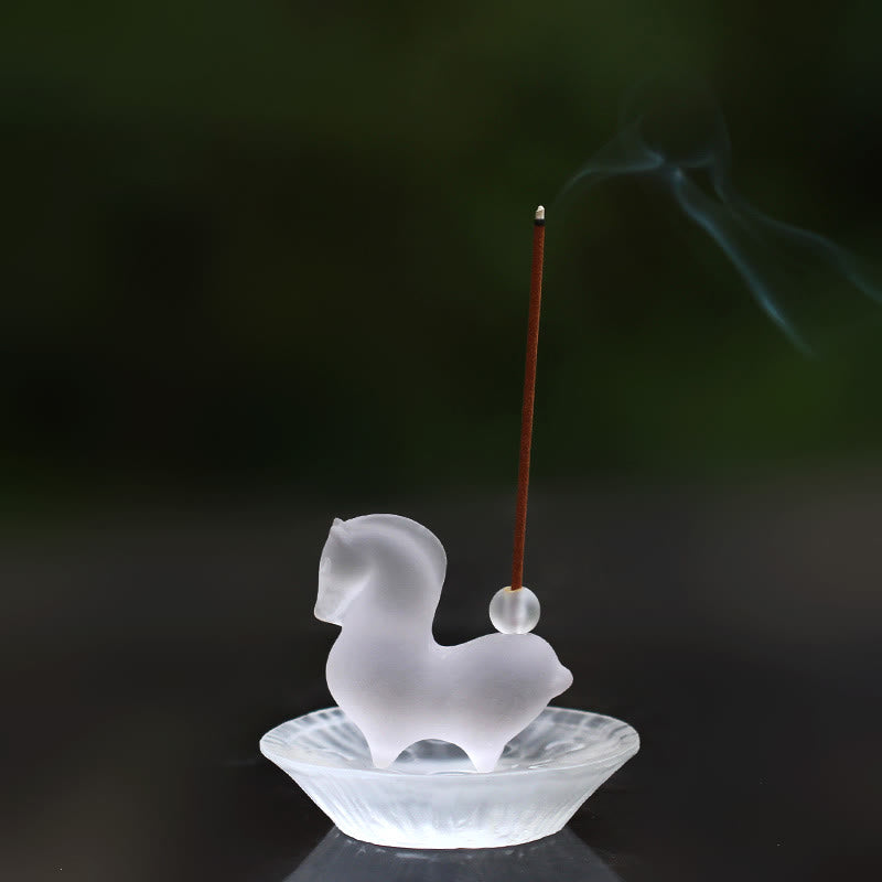 Buddha Stones Rok Konia Strąk Lotosu Liść Lotosu Kryształ Liuli Dzieło Sztuki Dekoracja Energetyczna Do Domu i Biura - Koń z otworem na kadzidło i podkładką z lotosem - image 22