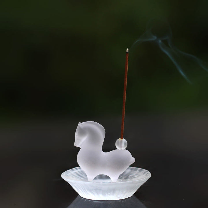 Buddha Stones Rok Konia Strąk Lotosu Liść Lotosu Kryształ Liuli Dzieło Sztuki Dekoracja Energetyczna Do Domu i Biura - Koń z otworem na kadzidło i podkładką z lotosem - image 22