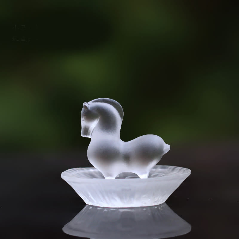 Buddha Stones Rok Konia Strąk Lotosu Liść Lotosu Kryształ Liuli Dzieło Sztuki Dekoracja Energetyczna Do Domu i Biura - Podkładka Horse&Lotus Pod - image 11