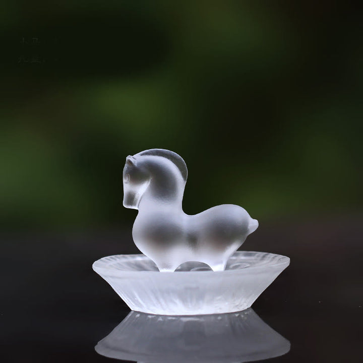 Buddha Stones Rok Konia Strąk Lotosu Liść Lotosu Kryształ Liuli Dzieło Sztuki Dekoracja Energetyczna Do Domu i Biura - Podkładka Horse&Lotus Pod - image 11