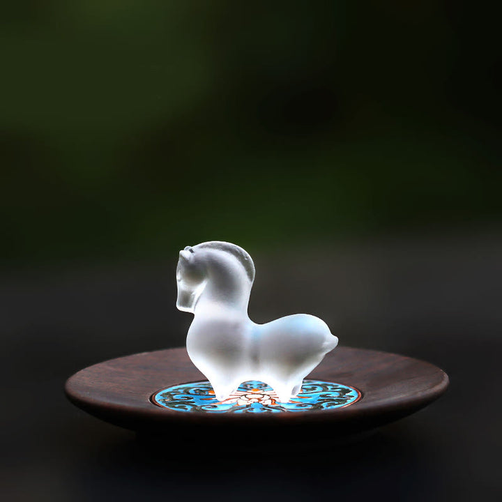 Buddha Stones Rok Konia Strąk Lotosu Liść Lotosu Kryształ Liuli Dzieło Sztuki Dekoracja Energetyczna Do Domu i Biura - Podkładka pod konia i drewno - image 7