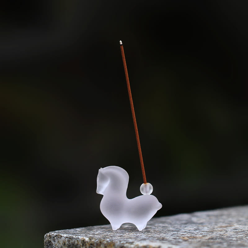 Buddha Stones Rok Konia Strąk Lotosu Liść Lotosu Kryształ Liuli Dzieło Sztuki Dekoracja Energetyczna Do Domu i Biura - Koń z otworem na kadzidło 4,5*2*4,2 cm - image 17