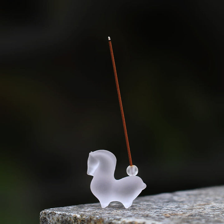 Buddha Stones Rok Konia Strąk Lotosu Liść Lotosu Kryształ Liuli Dzieło Sztuki Dekoracja Energetyczna Do Domu i Biura - Koń z otworem na kadzidło 4,5*2*4,2 cm - image 17