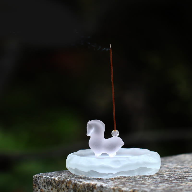 Buddha Stones Rok Konia Strąk Lotosu Liść Lotosu Kryształ Liuli Dzieło Sztuki Dekoracja Energetyczna Do Domu i Biura - Podkładka pod myszkę z otworem na kadzidełka i falistą krawędzią - image 9