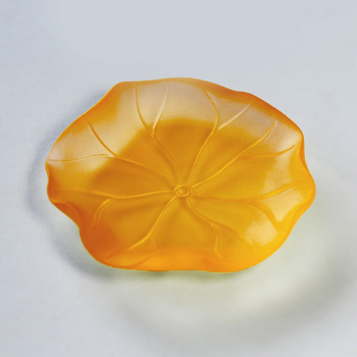 Buddha Stones Rok Konia Strąk Lotosu Liść Lotosu Kryształ Liuli Dzieło Sztuki Dekoracja Energetyczna Do Domu i Biura - Podkładka z liści lotosu pomarańczowego 7,5*1,5 cm - image 14