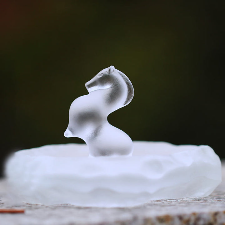 Buddha Stones Rok Konia Strąk Lotosu Liść Lotosu Kryształ Liuli Dzieło Sztuki Dekoracja Energetyczna Do Domu i Biura - image 1