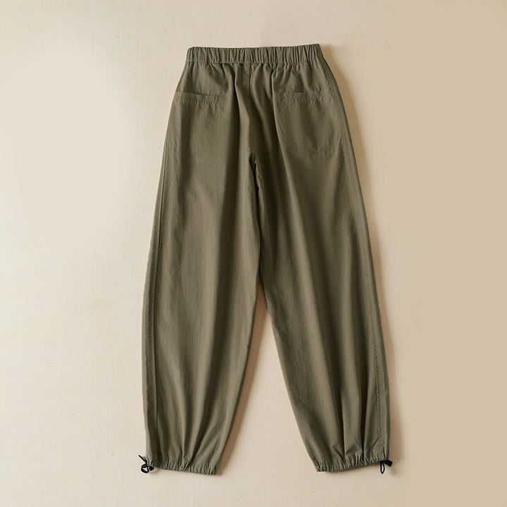 Spodnie damskie cargo z bawełny Buddha Stones Fall Drawstring o długości 7-8 z kieszeniami i sznurkiem - image 1