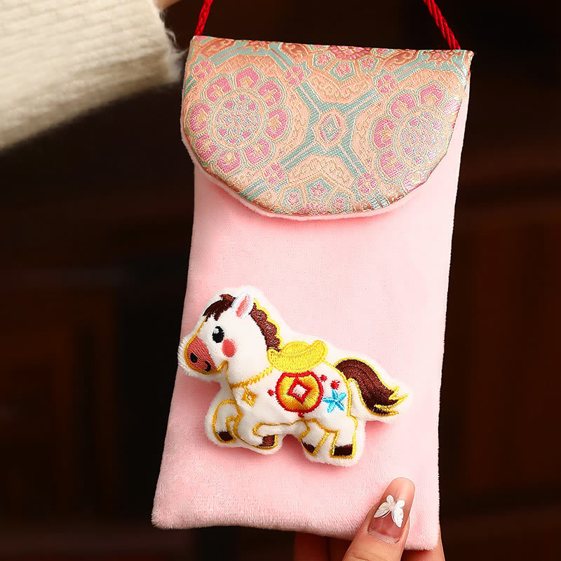 Buddha Stones Rok Konia 2026 Nowy Rok Fu Charakter Sztabka Wzór Haft Chińska Czerwona Koperta - image 5