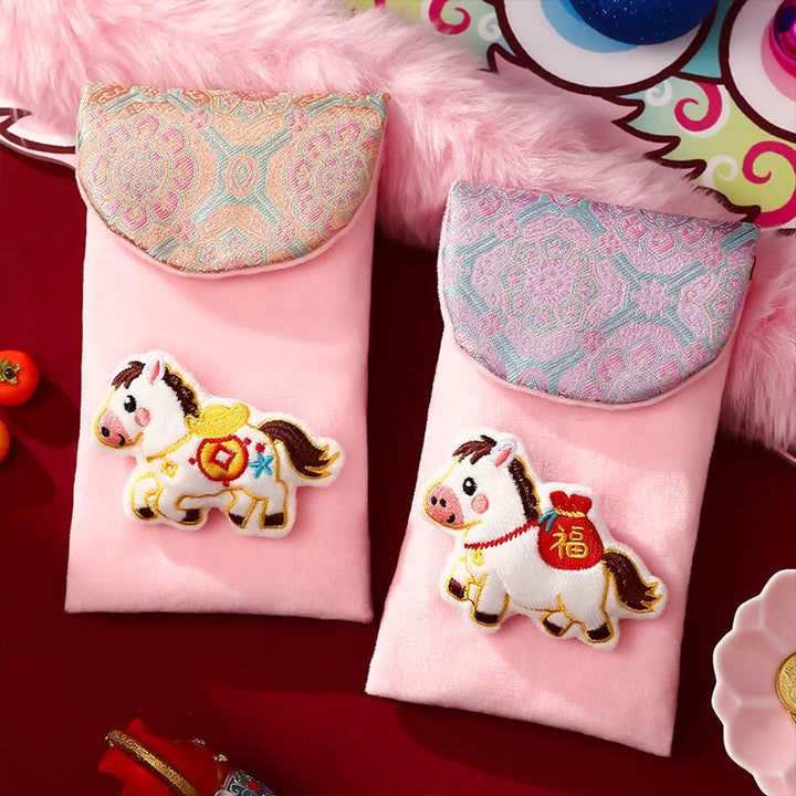 Buddha Stones Rok Konia 2026 Nowy Rok Fu Charakter Sztabka Wzór Haft Chińska Czerwona Koperta - image 13