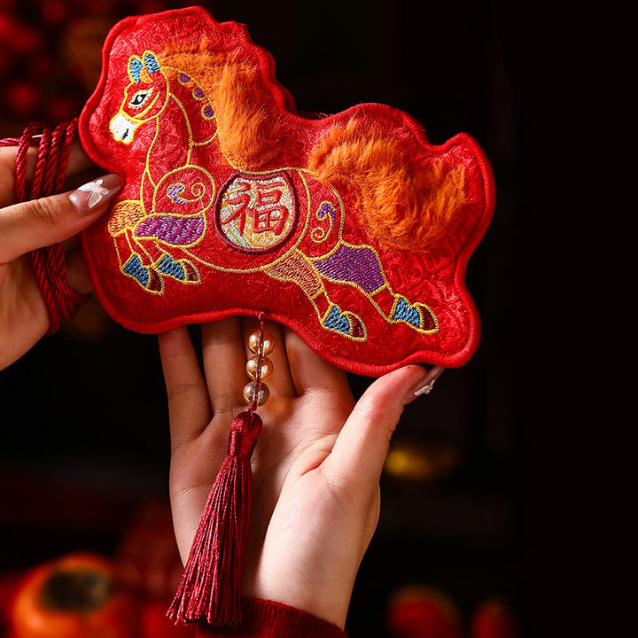 Buddha Stones Rok Konia 2026 Nowy Rok Fu Charakter Haft Chwost Chińska Czerwona Koperta - image 7