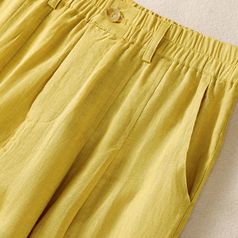 Letnie spodnie damskie do kostek z kieszeniami i guzikami Buddha Stones - image 6
