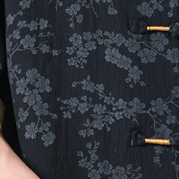 Koszula męska z krótkim rękawem z bawełny lnianej, z motywem kwiatów brzoskwini w kształcie Buddha Stones , zapinana na guziki w chińskiej żabie - image 6