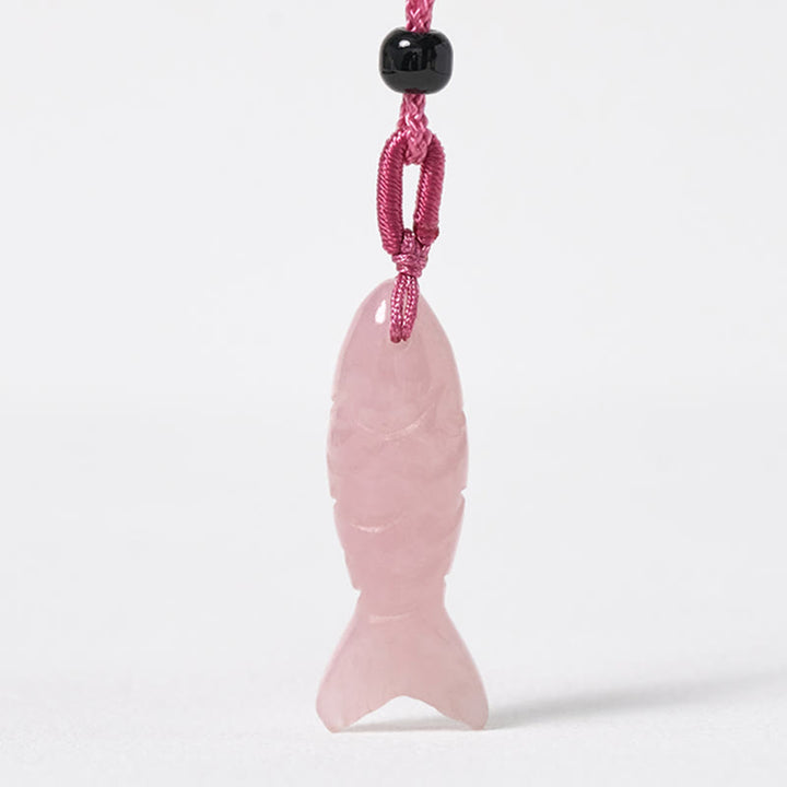 Rzeźba z Buddha Stones z rybą Koi w kolorze różowym, indyjskim agatem i ametystem, naszyjnik z wisiorkiem, symbolizujący ciepło i dobrobyt - image 2