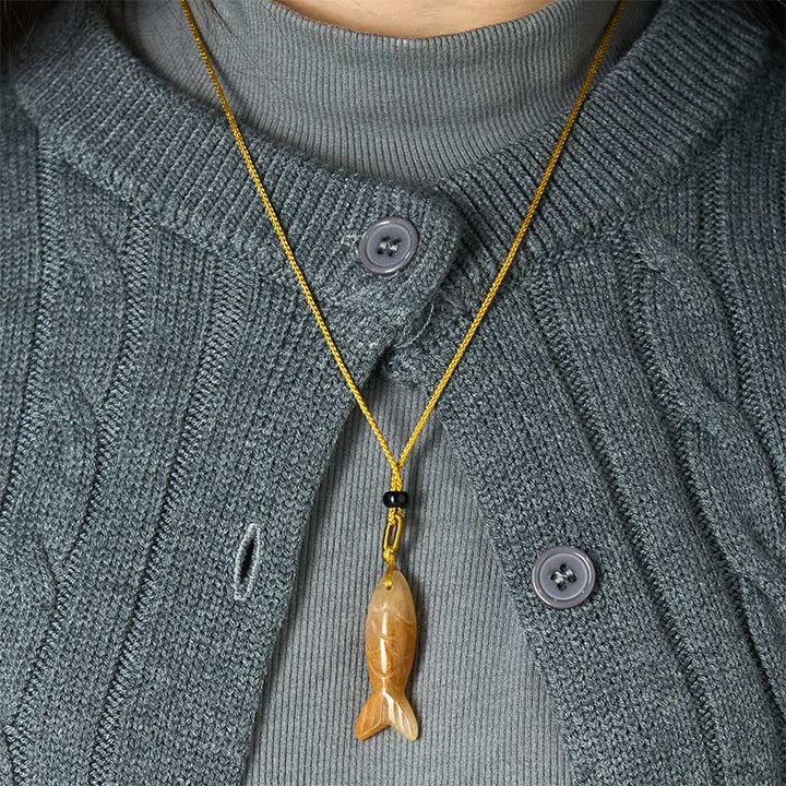 Rzeźba z Buddha Stones z rybą Koi w kolorze różowym, indyjskim agatem i ametystem, naszyjnik z wisiorkiem, symbolizujący ciepło i dobrobyt - image 20