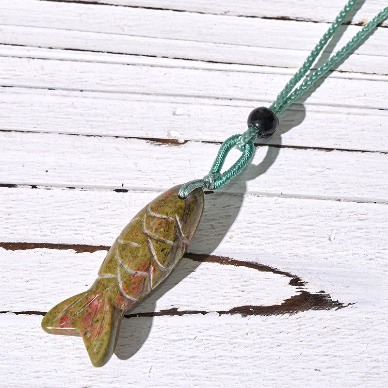 Rzeźba z Buddha Stones z rybą Koi w kolorze różowym, indyjskim agatem i ametystem, naszyjnik z wisiorkiem, symbolizujący ciepło i dobrobyt - Unakite (rozmiar wisiorka: 15*40mm) - image 58