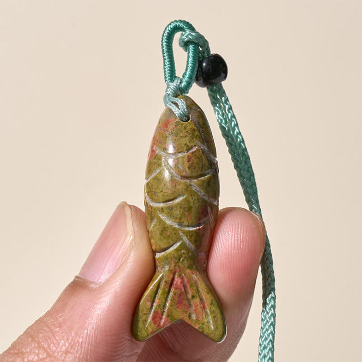 Rzeźba z Buddha Stones z rybą Koi w kolorze różowym, indyjskim agatem i ametystem, naszyjnik z wisiorkiem, symbolizujący ciepło i dobrobyt - image 60