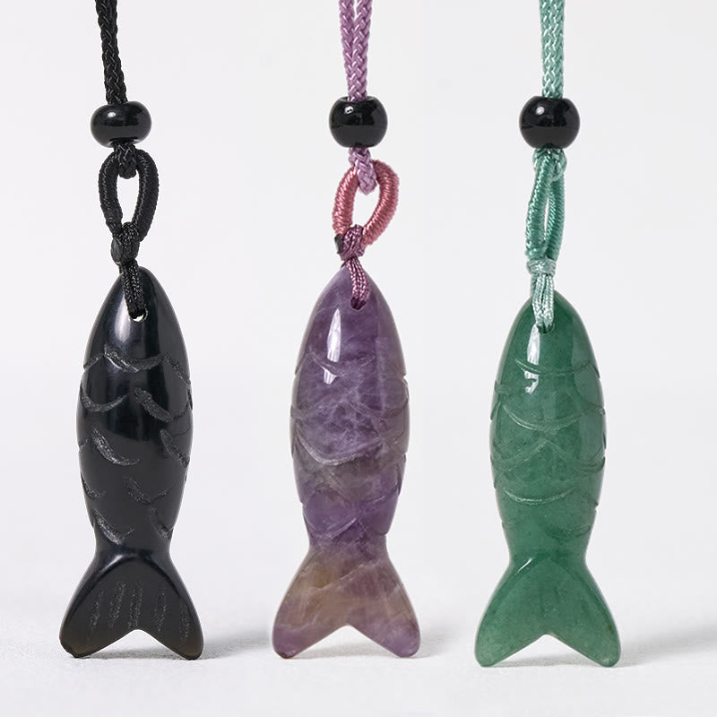 Rzeźba z Buddha Stones z rybą Koi w kolorze różowym, indyjskim agatem i ametystem, naszyjnik z wisiorkiem, symbolizujący ciepło i dobrobyt - image 0
