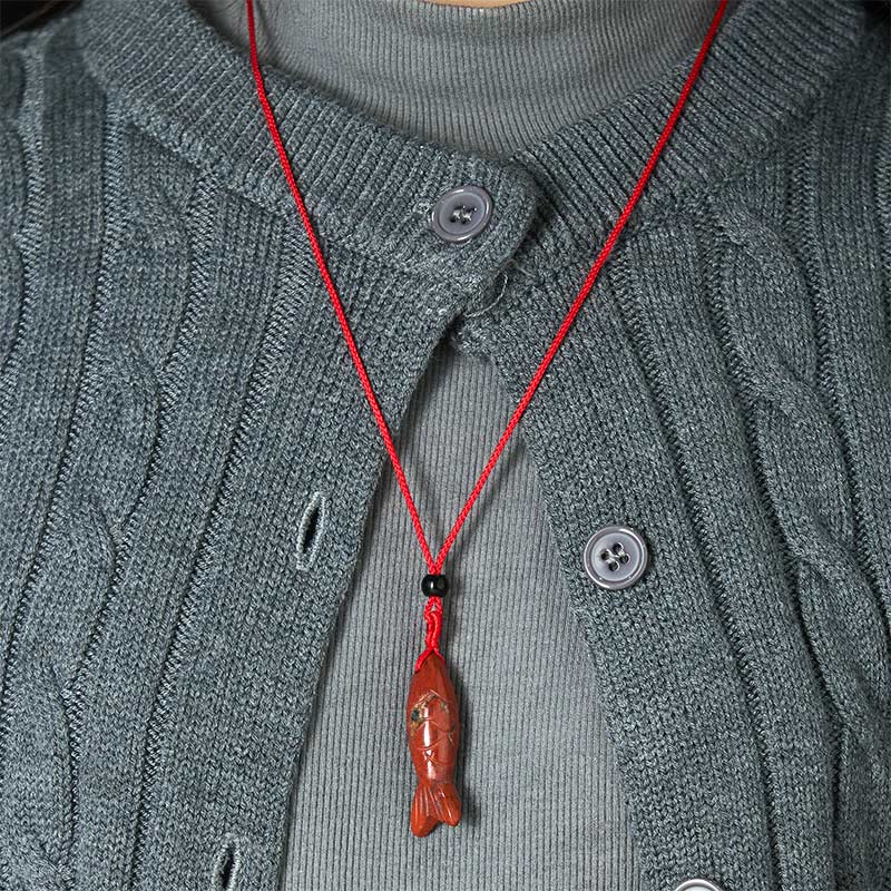 Rzeźba z Buddha Stones z rybą Koi w kolorze różowym, indyjskim agatem i ametystem, naszyjnik z wisiorkiem, symbolizujący ciepło i dobrobyt - image 25