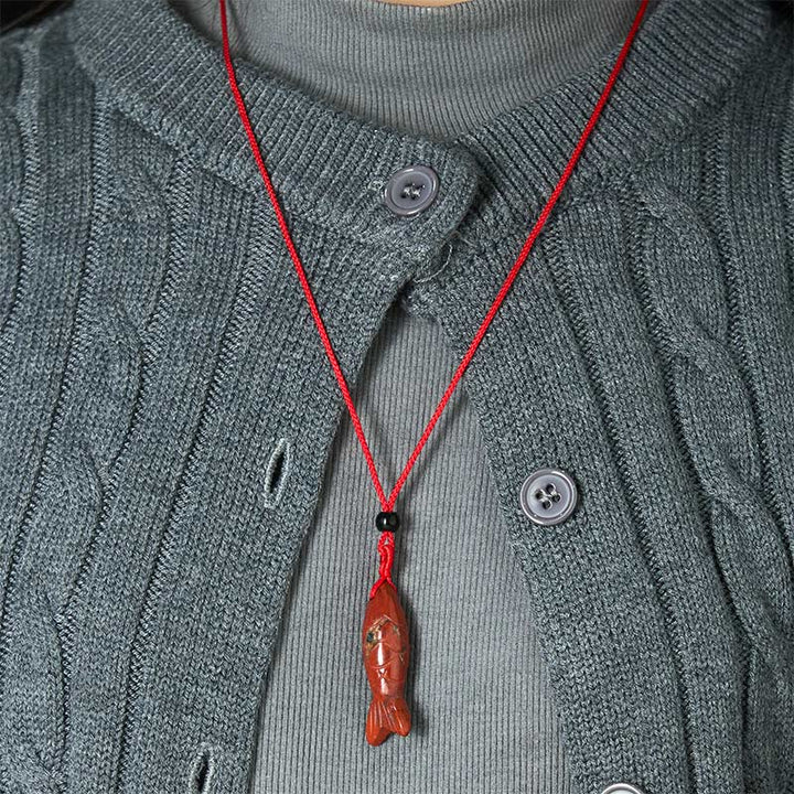 Rzeźba z Buddha Stones z rybą Koi w kolorze różowym, indyjskim agatem i ametystem, naszyjnik z wisiorkiem, symbolizujący ciepło i dobrobyt - image 25