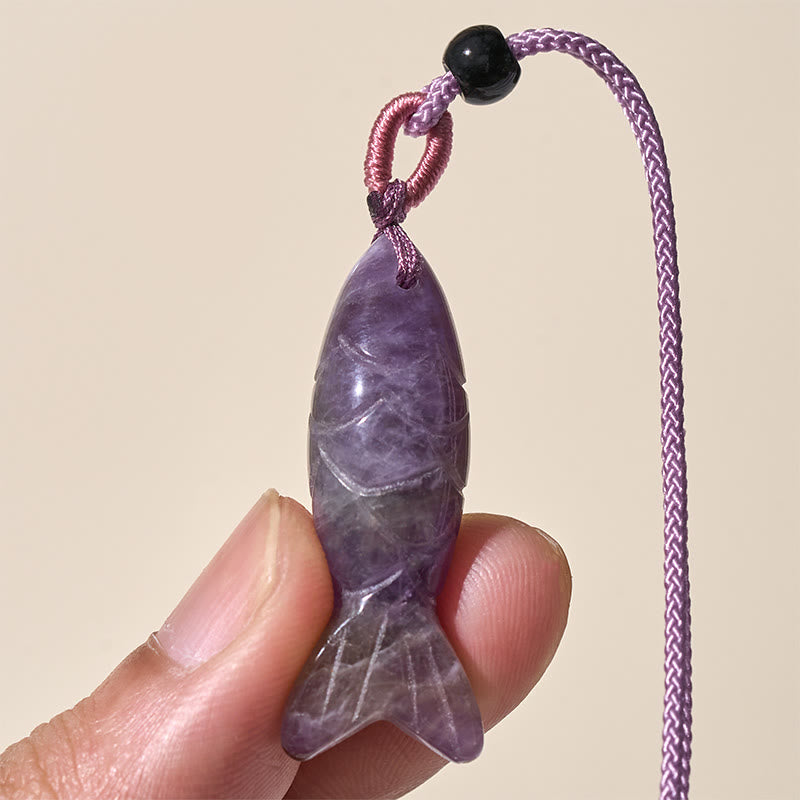 Rzeźba z Buddha Stones z rybą Koi w kolorze różowym, indyjskim agatem i ametystem, naszyjnik z wisiorkiem, symbolizujący ciepło i dobrobyt - image 14
