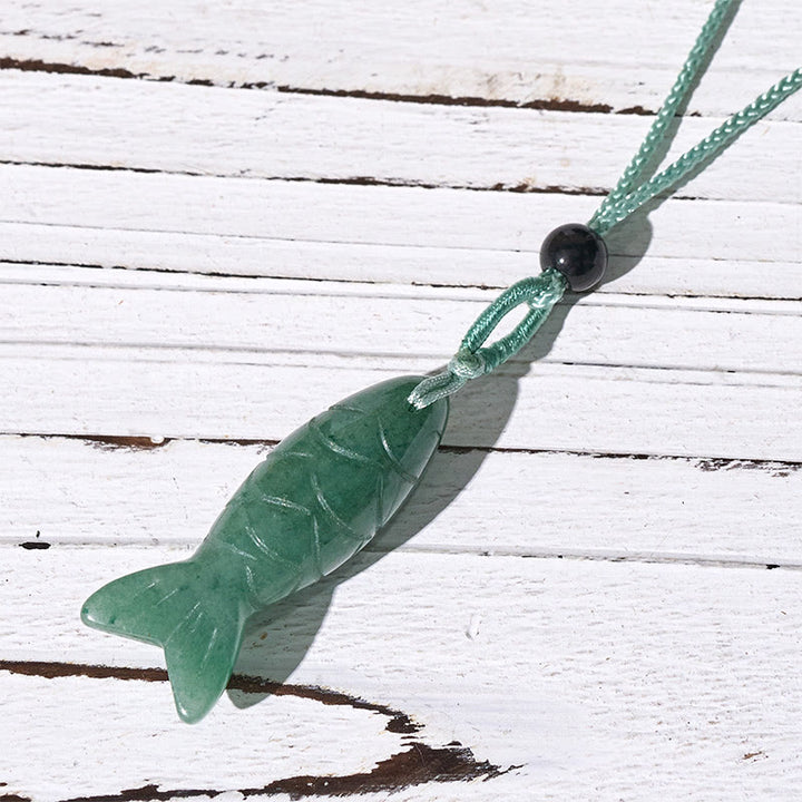 Rzeźba z Buddha Stones z rybą Koi w kolorze różowym, indyjskim agatem i ametystem, naszyjnik z wisiorkiem, symbolizujący ciepło i dobrobyt - Zielony awenturyn (rozmiar wisiorka: 15*40 mm) - image 43