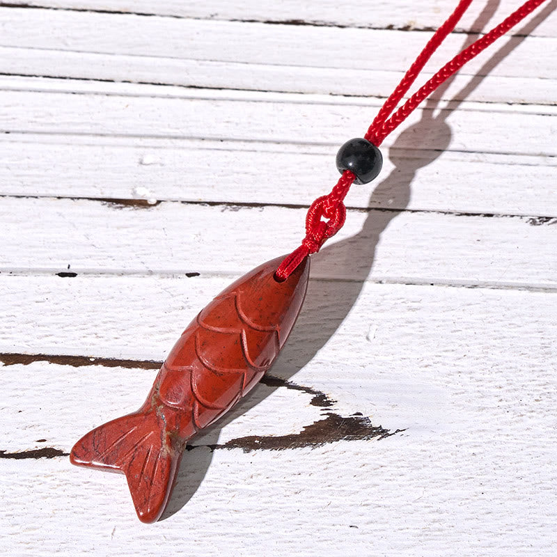 Rzeźba z Buddha Stones z rybą Koi w kolorze różowym, indyjskim agatem i ametystem, naszyjnik z wisiorkiem, symbolizujący ciepło i dobrobyt - Czerwony jaspis (rozmiar wisiorka: 15*40 mm) - image 22