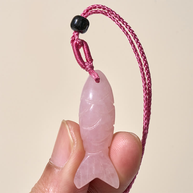 Rzeźba z Buddha Stones z rybą Koi w kolorze różowym, indyjskim agatem i ametystem, naszyjnik z wisiorkiem, symbolizujący ciepło i dobrobyt - image 3