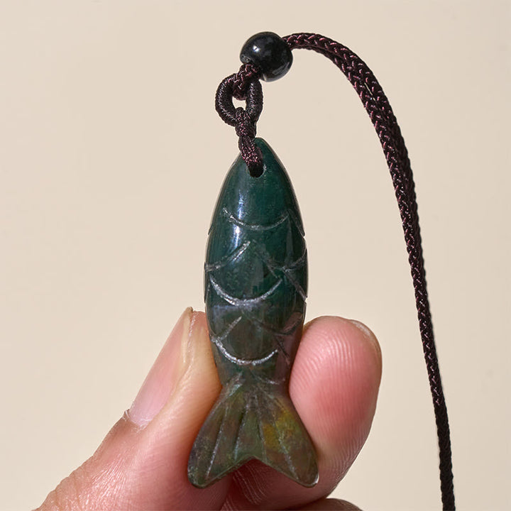 Rzeźba z Buddha Stones z rybą Koi w kolorze różowym, indyjskim agatem i ametystem, naszyjnik z wisiorkiem, symbolizujący ciepło i dobrobyt - image 9