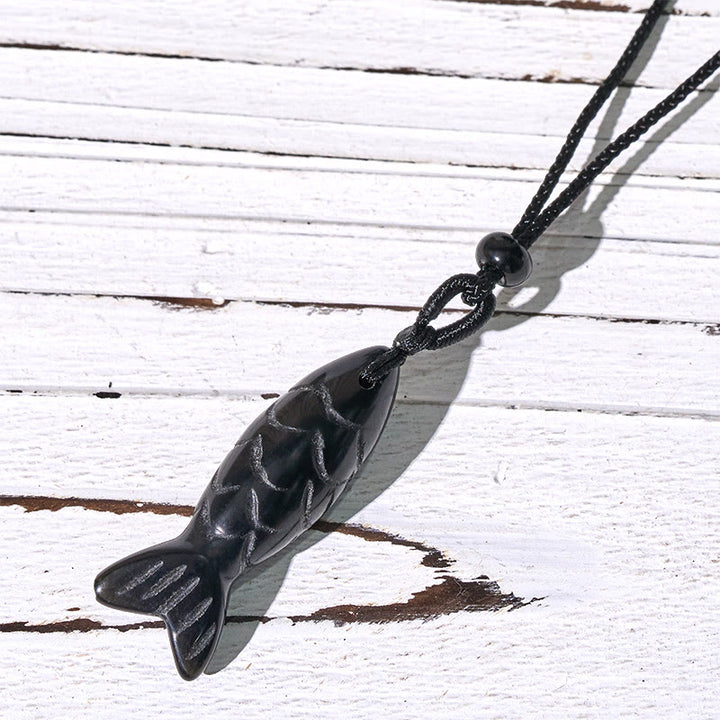 Rzeźba z Buddha Stones z rybą Koi w kolorze różowym, indyjskim agatem i ametystem, naszyjnik z wisiorkiem, symbolizujący ciepło i dobrobyt - Czarny obsydian (rozmiar wisiorka: 15*40 mm) - image 63