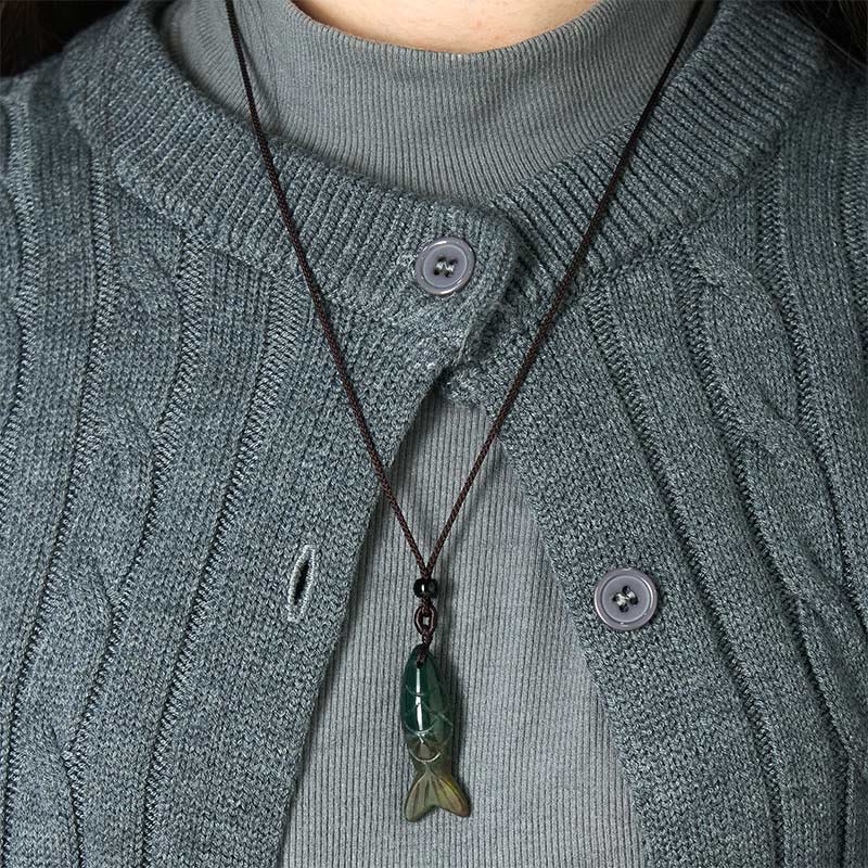 Rzeźba z Buddha Stones z rybą Koi w kolorze różowym, indyjskim agatem i ametystem, naszyjnik z wisiorkiem, symbolizujący ciepło i dobrobyt - image 10