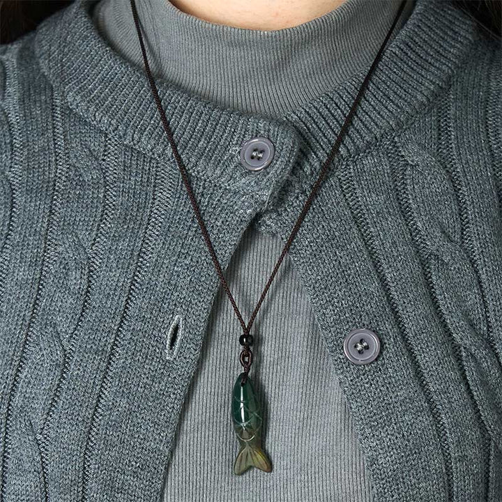 Rzeźba z Buddha Stones z rybą Koi w kolorze różowym, indyjskim agatem i ametystem, naszyjnik z wisiorkiem, symbolizujący ciepło i dobrobyt - image 10