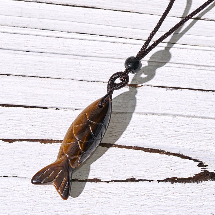 Rzeźba z Buddha Stones z rybą Koi w kolorze różowym, indyjskim agatem i ametystem, naszyjnik z wisiorkiem, symbolizujący ciepło i dobrobyt - Tygrysie oko (rozmiar wisiorka: 15*40 mm) - image 28