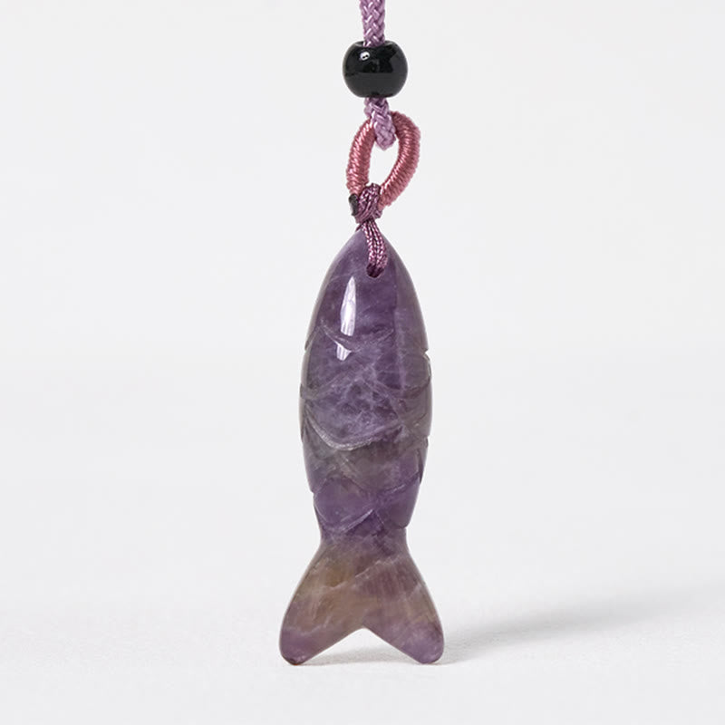 Rzeźba z Buddha Stones z rybą Koi w kolorze różowym, indyjskim agatem i ametystem, naszyjnik z wisiorkiem, symbolizujący ciepło i dobrobyt - image 13