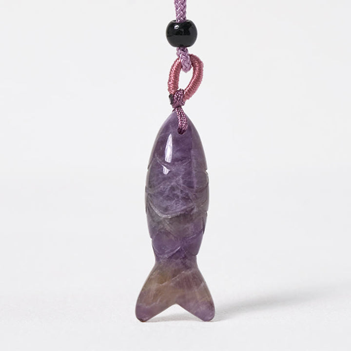 Rzeźba z Buddha Stones z rybą Koi w kolorze różowym, indyjskim agatem i ametystem, naszyjnik z wisiorkiem, symbolizujący ciepło i dobrobyt - image 13