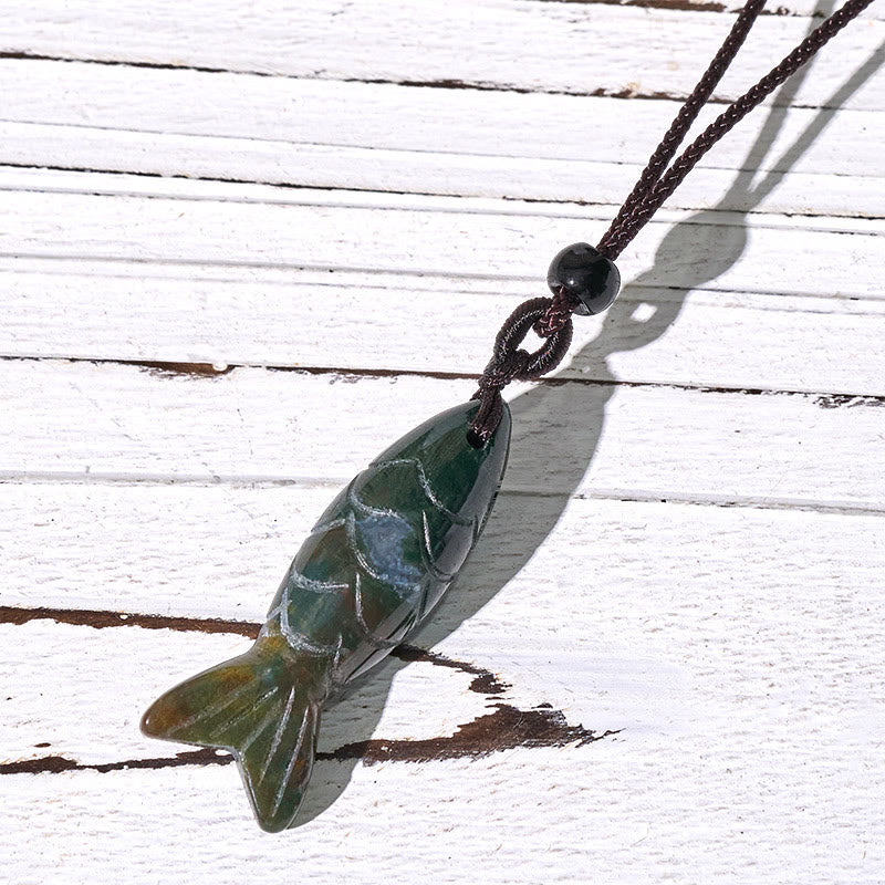 Rzeźba z Buddha Stones z rybą Koi w kolorze różowym, indyjskim agatem i ametystem, naszyjnik z wisiorkiem, symbolizujący ciepło i dobrobyt - Agat indyjski (rozmiar wisiorka: 15*40 mm) - image 7