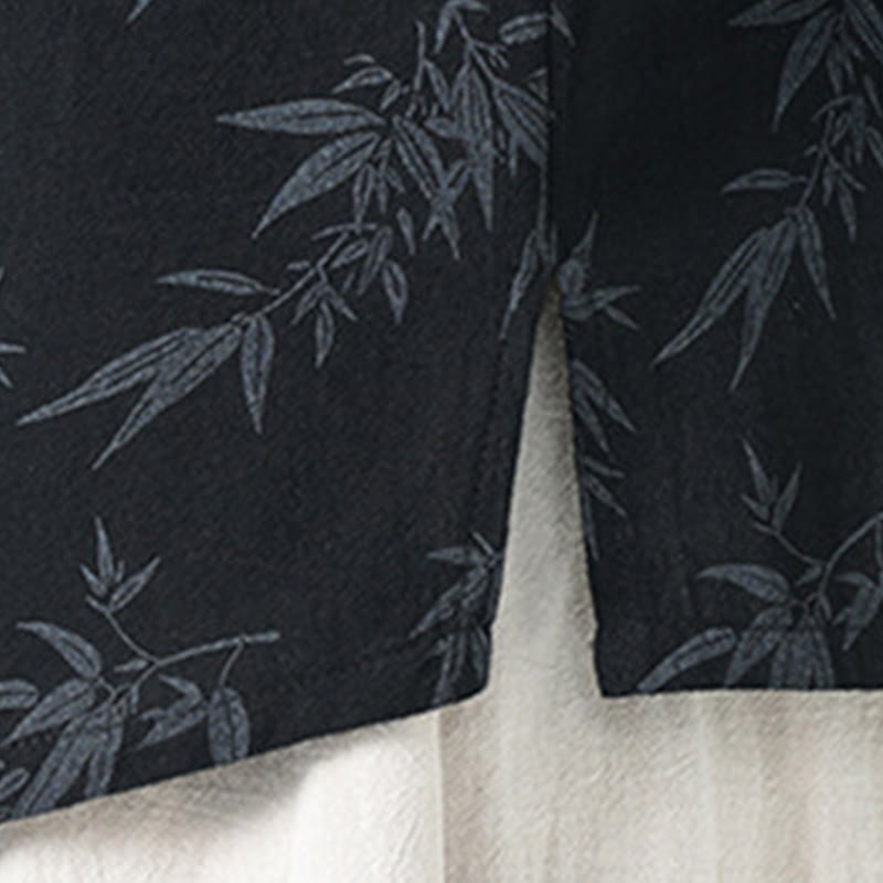 Koszula męska z krótkim rękawem z bawełny lnianej, z motywem liści bambusa i Buddha Stones , zapinana na guziki w chińskiej żabie - image 6