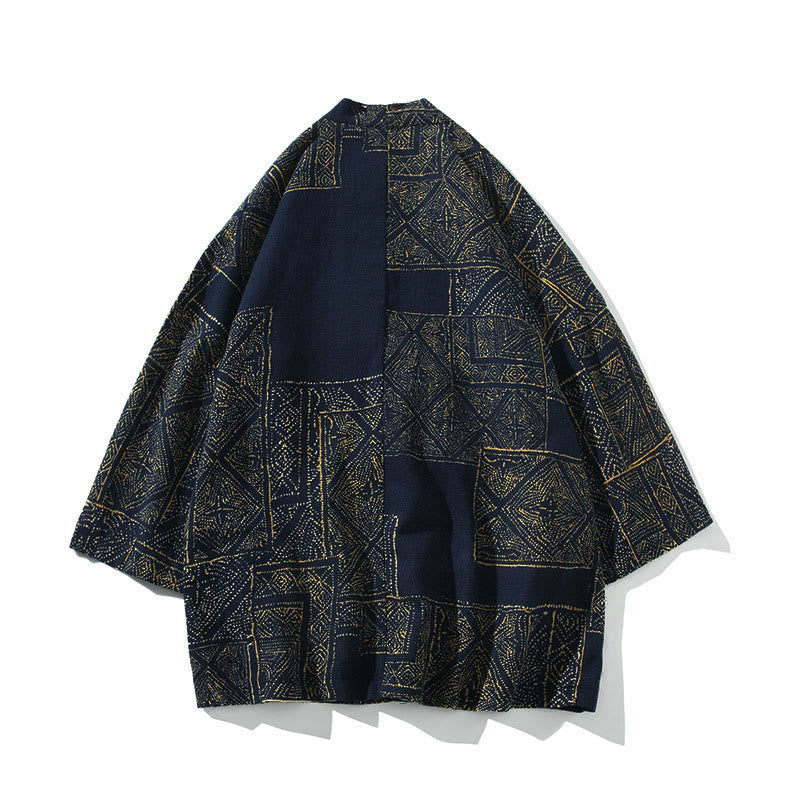 Buddha Stones, geometryczne, kwiatowe paski, motyle, atrament, kurtka męska kimono z otwartym przodem i krótkim rękawem - image 1