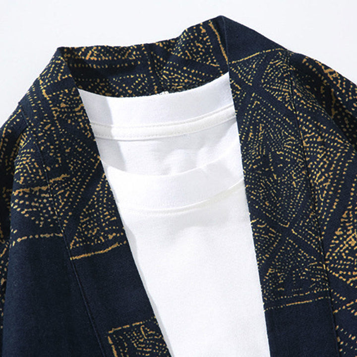 Buddha Stones, geometryczne, kwiatowe paski, motyle, atrament, kurtka męska, kimono bawełniane, z otwartym przodem i krótkim rękawem - image 3