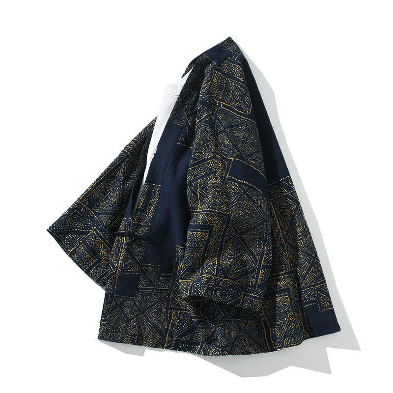 Buddha Stones, geometryczne, kwiatowe paski, motyle, atrament, kurtka męska, kimono bawełniane, z otwartym przodem i krótkim rękawem - image 2