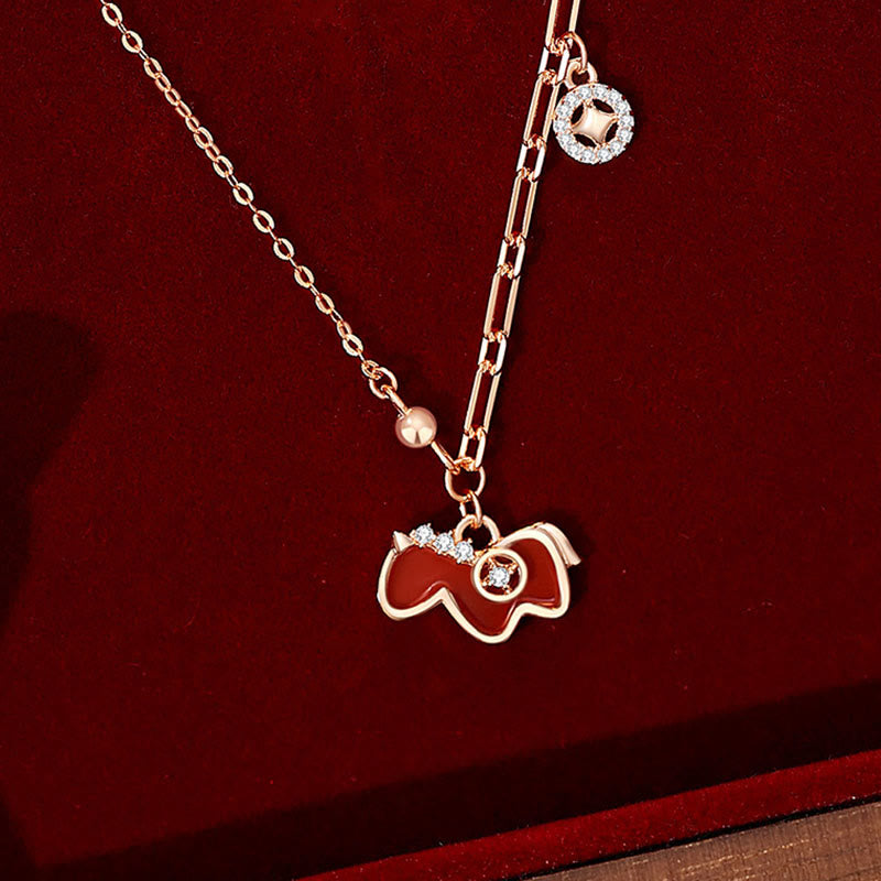 Naszyjnik z Buddha Stones z roku konia, z czerwonego agatu, ze srebra próby 925, dodający pewności siebie - image 1