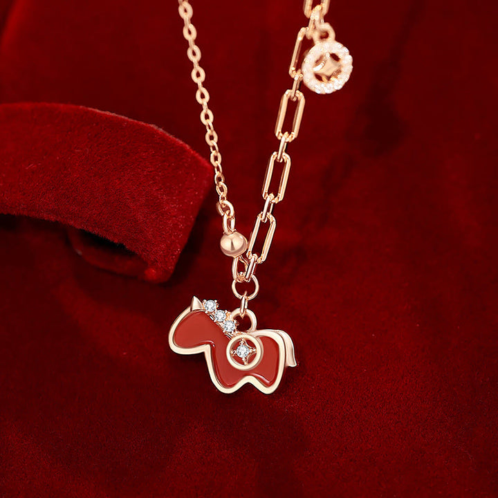 Naszyjnik z Buddha Stones z roku konia, z czerwonego agatu, ze srebra próby 925, dodający pewności siebie - Czerwony agat, koń ze srebra próby 925 - image 0