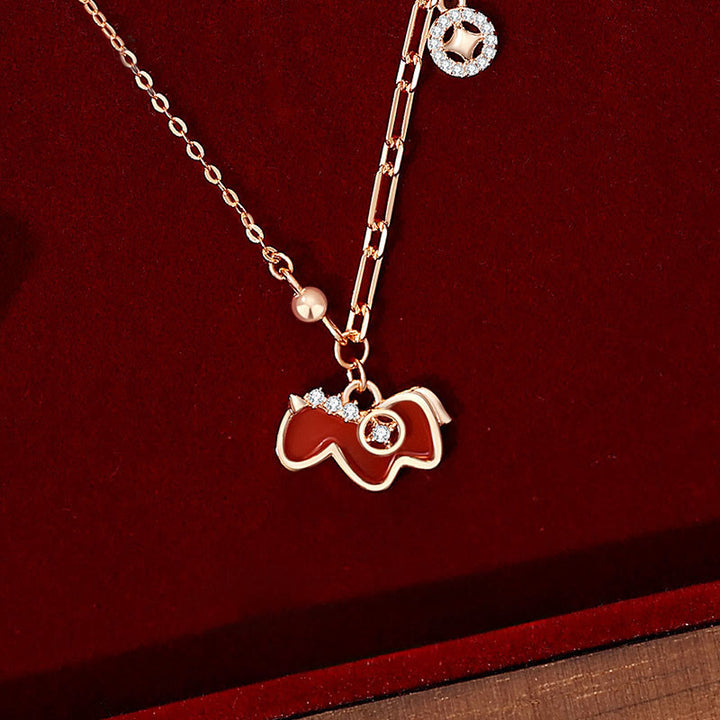 Naszyjnik z Buddha Stones z roku konia, z czerwonego agatu, ze srebra próby 925, dodający pewności siebie - image 2