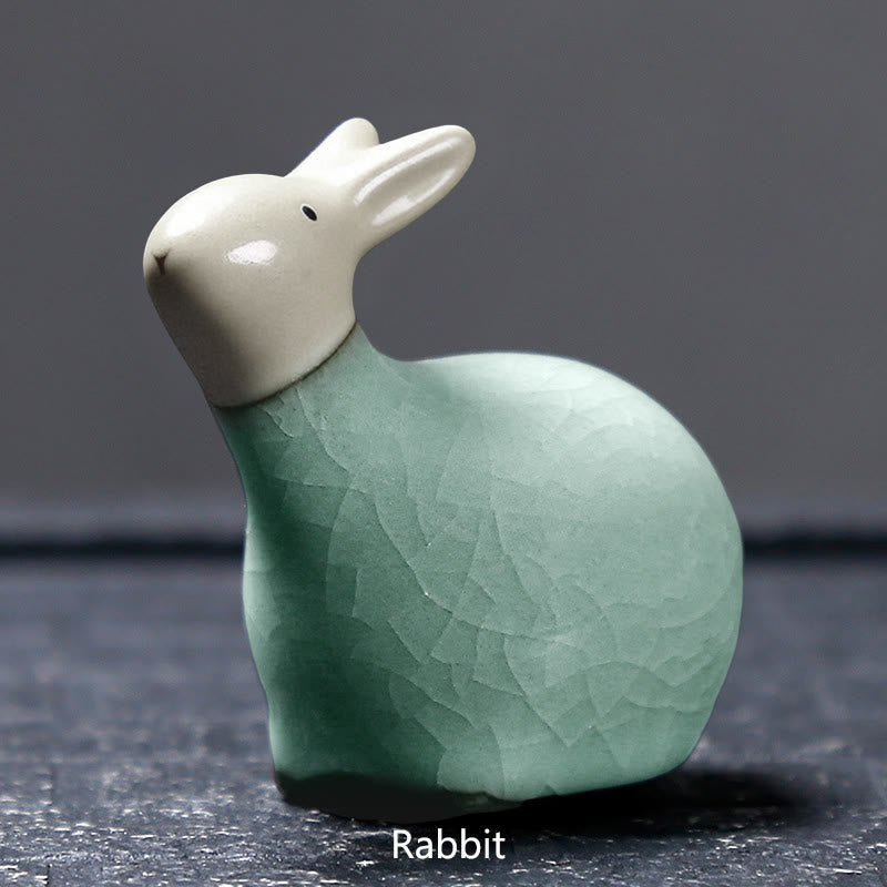 Buddha Stones Chiński Zodiak Ceramiczna Herbata Zwierzę Dom Dekoracja - Królik khaki 6,5*6,2 cm - image 8